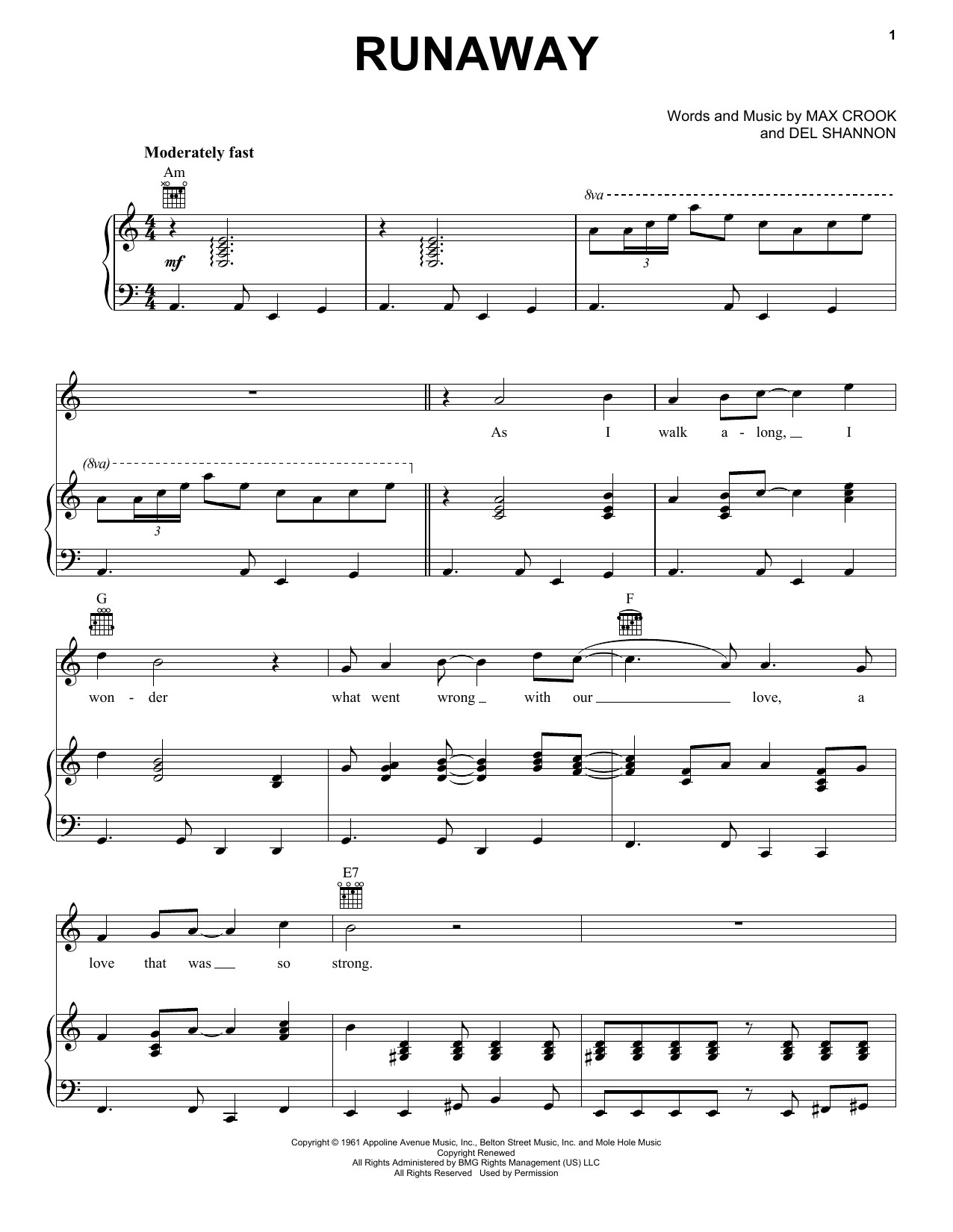 The Traveling Wilburys Runaway sheet music notes and chords arranged for Piano, Vocal & Guitar Chords (Right-Hand Melody)