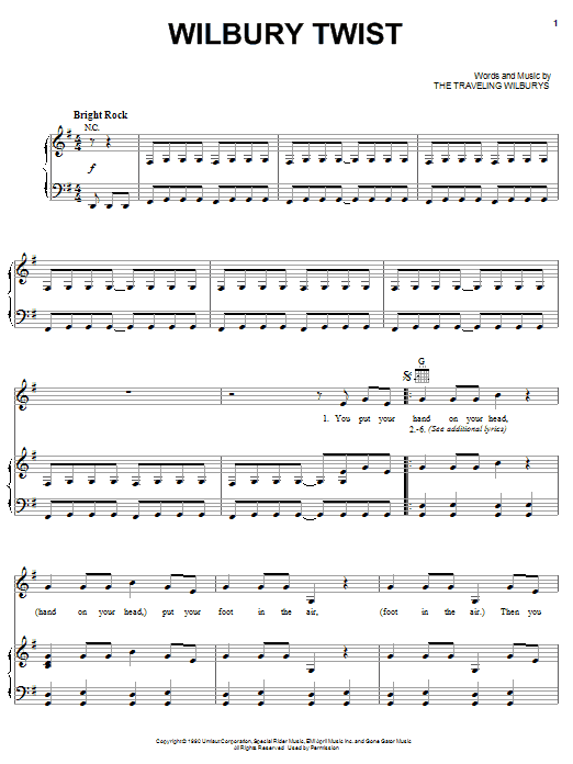 The Traveling Wilburys Wilbury Twist sheet music notes and chords arranged for Piano, Vocal & Guitar Chords (Right-Hand Melody)