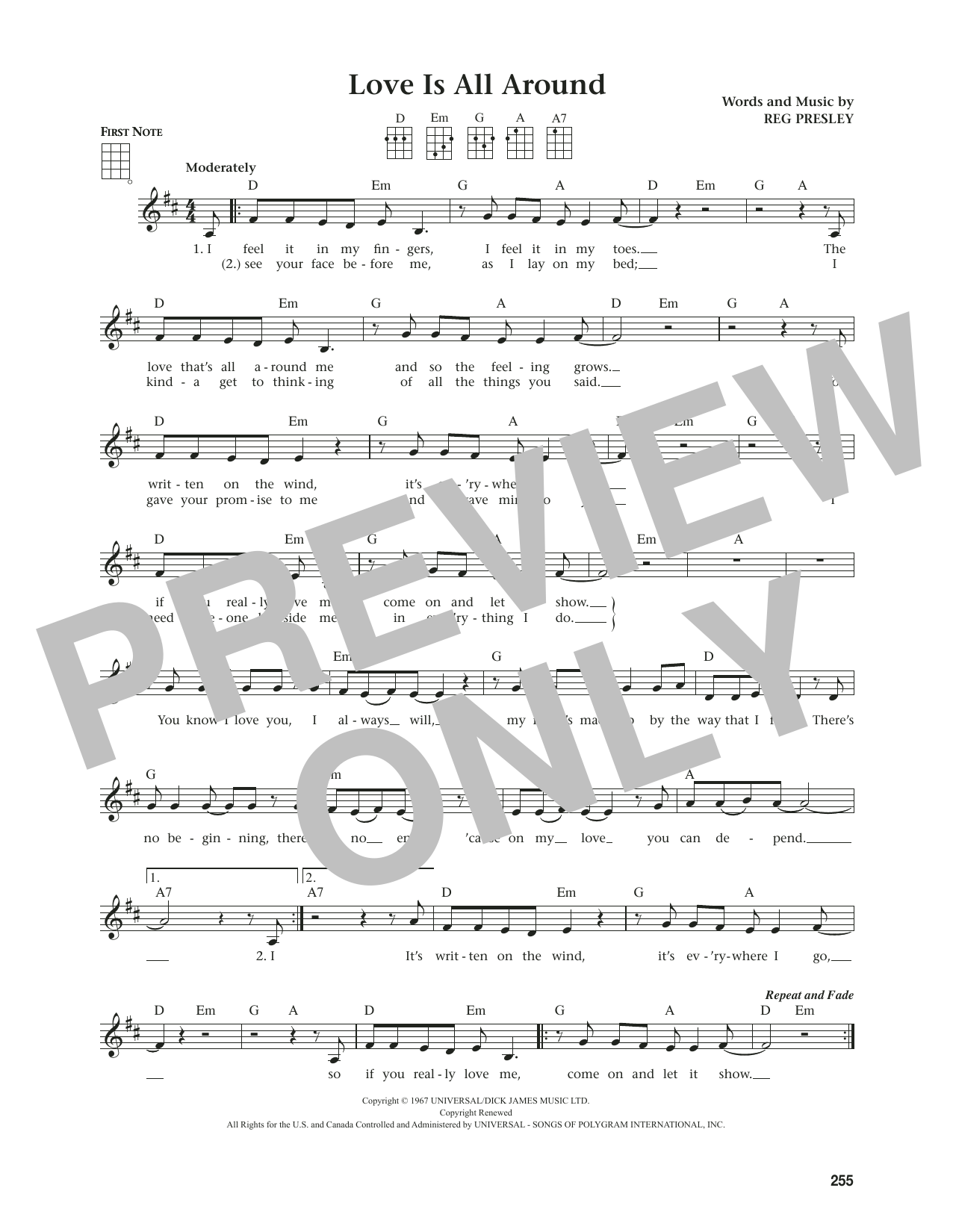The Troggs Love Is All Around (from The Daily Ukulele) (arr. Jim Beloff) sheet music notes and chords arranged for Ukulele