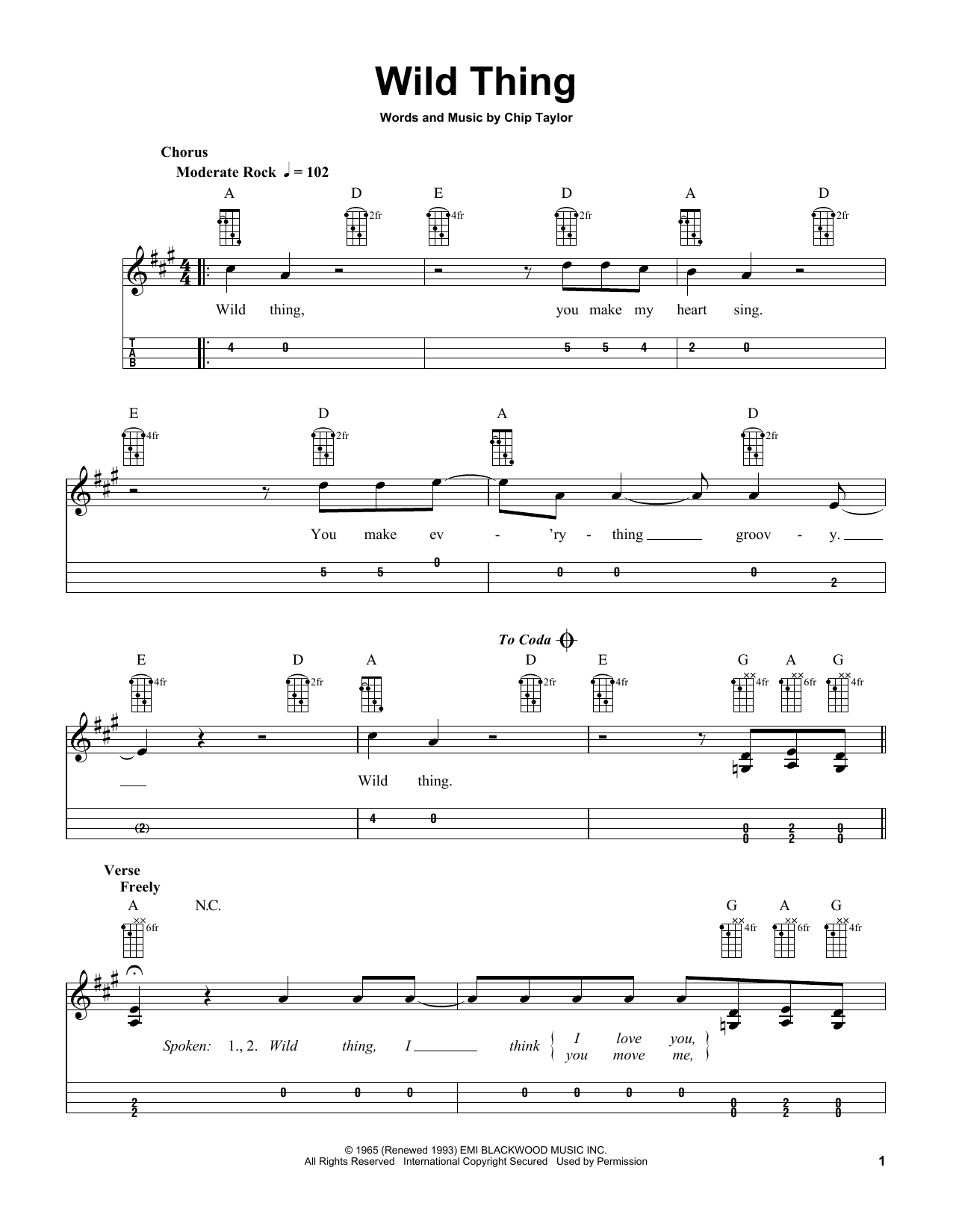 The Troggs Wild Thing (arr. Bobby Westfall) sheet music notes and chords arranged for Mandolin