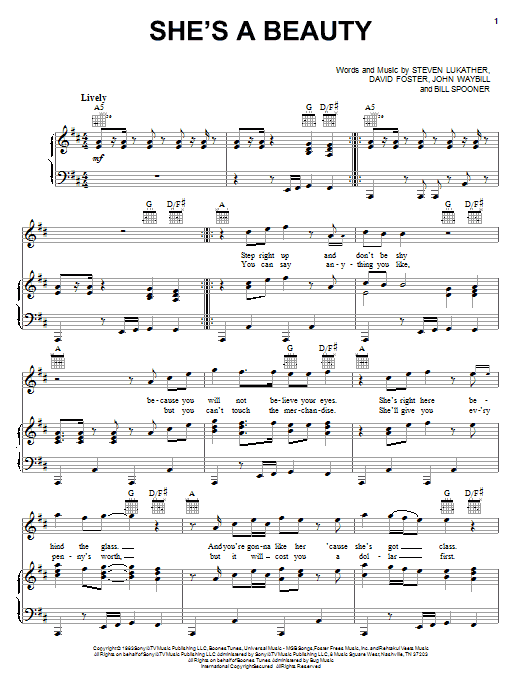 The Tubes She's A Beauty sheet music notes and chords arranged for Piano, Vocal & Guitar Chords (Right-Hand Melody)