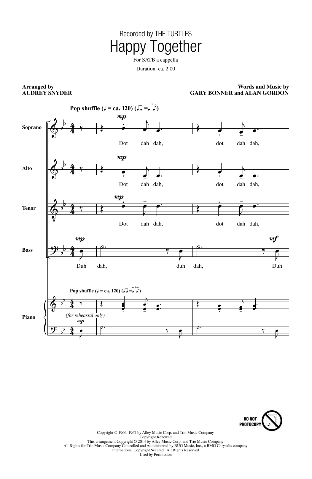 The Turtles Happy Together (arr. Audrey Snyder) sheet music notes and chords arranged for SATB Choir