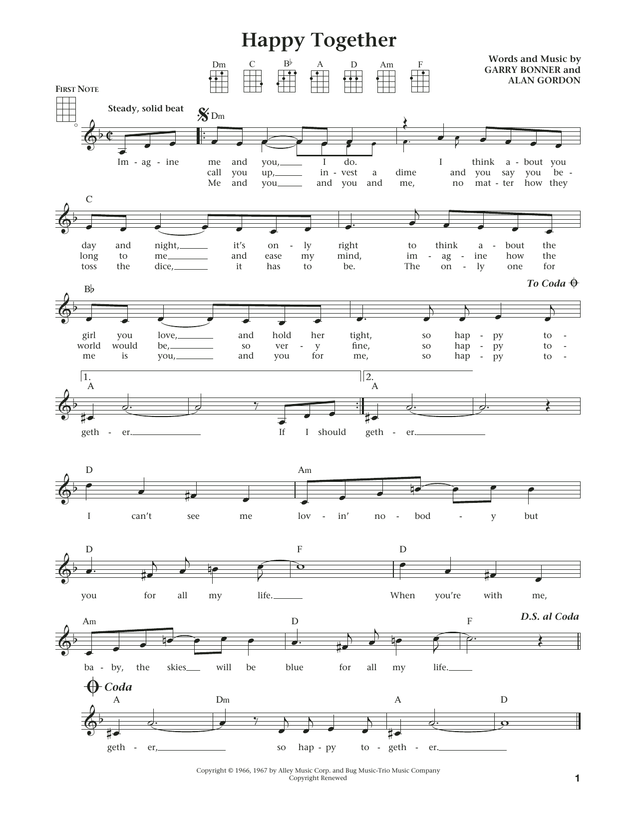 The Turtles Happy Together (from The Daily Ukulele) (arr. Liz and Jim Beloff) sheet music notes and chords arranged for Ukulele