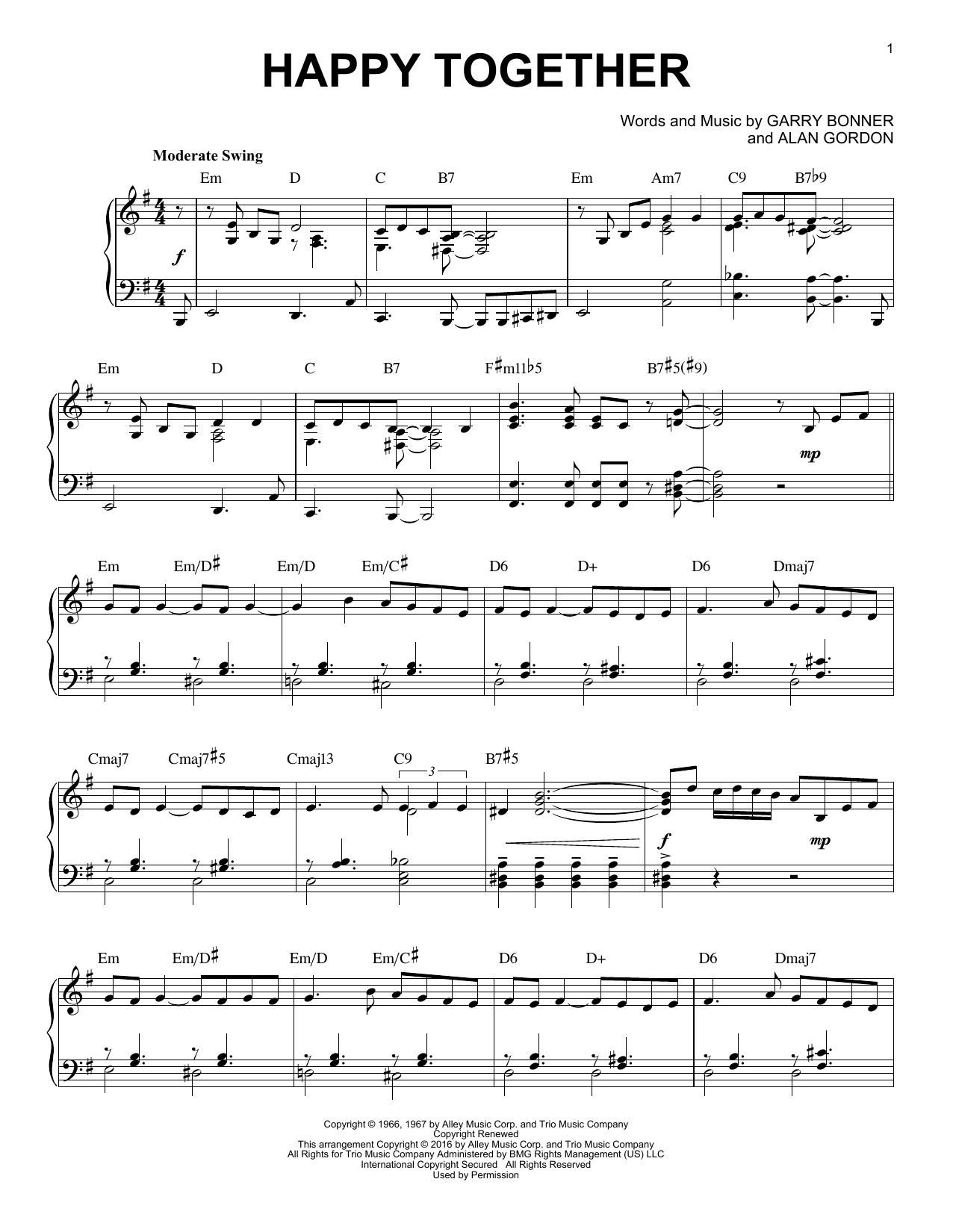 The Turtles Happy Together [Jazz version] (arr. Brent Edstrom) sheet music notes and chords arranged for Piano Solo