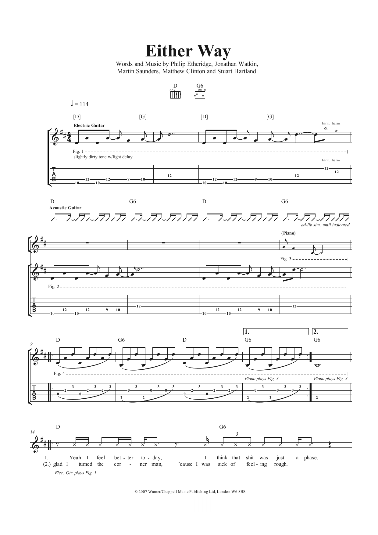 The Twang Either Way sheet music notes and chords arranged for Guitar Tab