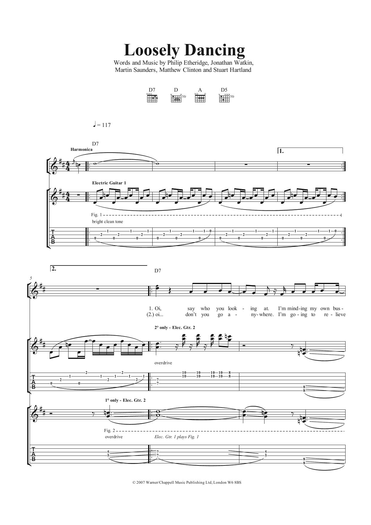 The Twang Loosely Dancing sheet music notes and chords arranged for Guitar Tab