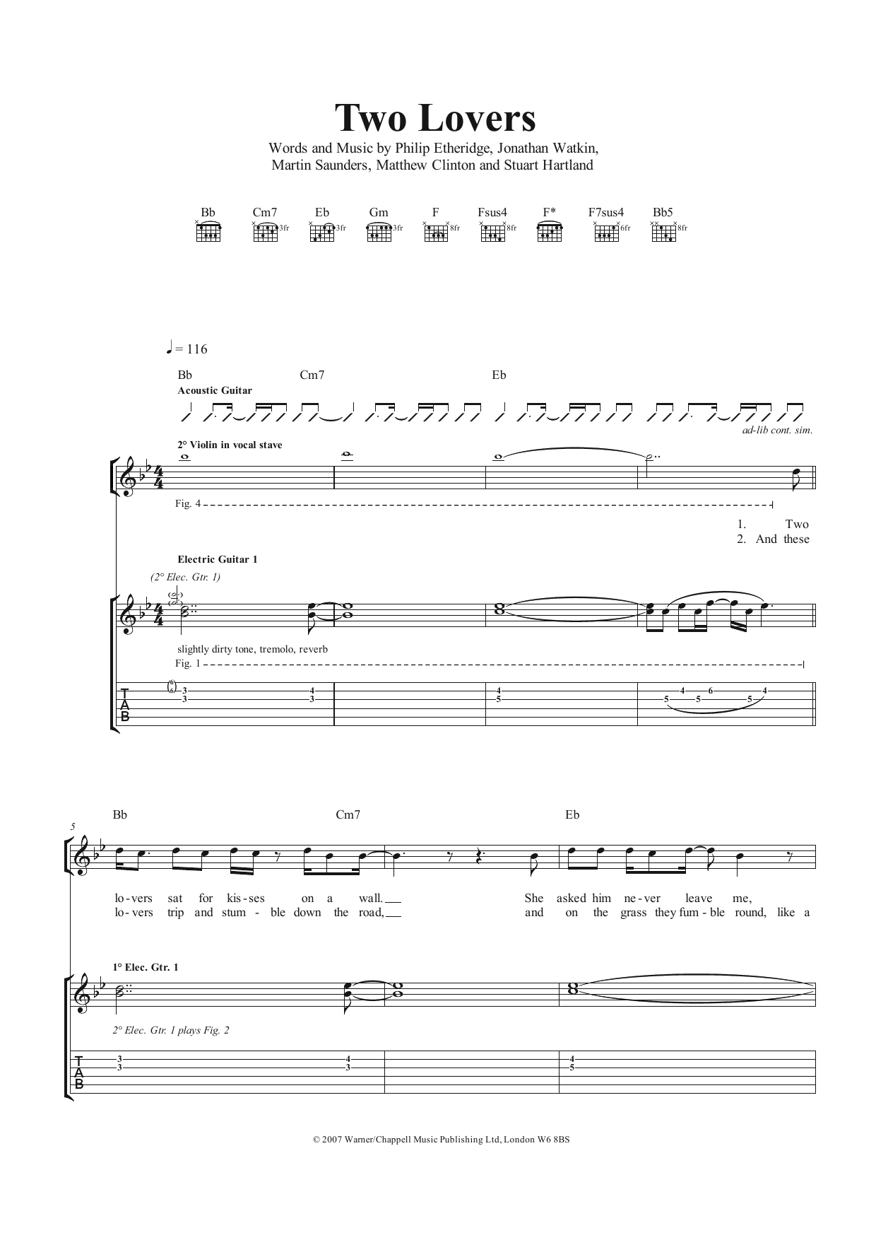The Twang Two Lovers sheet music notes and chords arranged for Guitar Tab