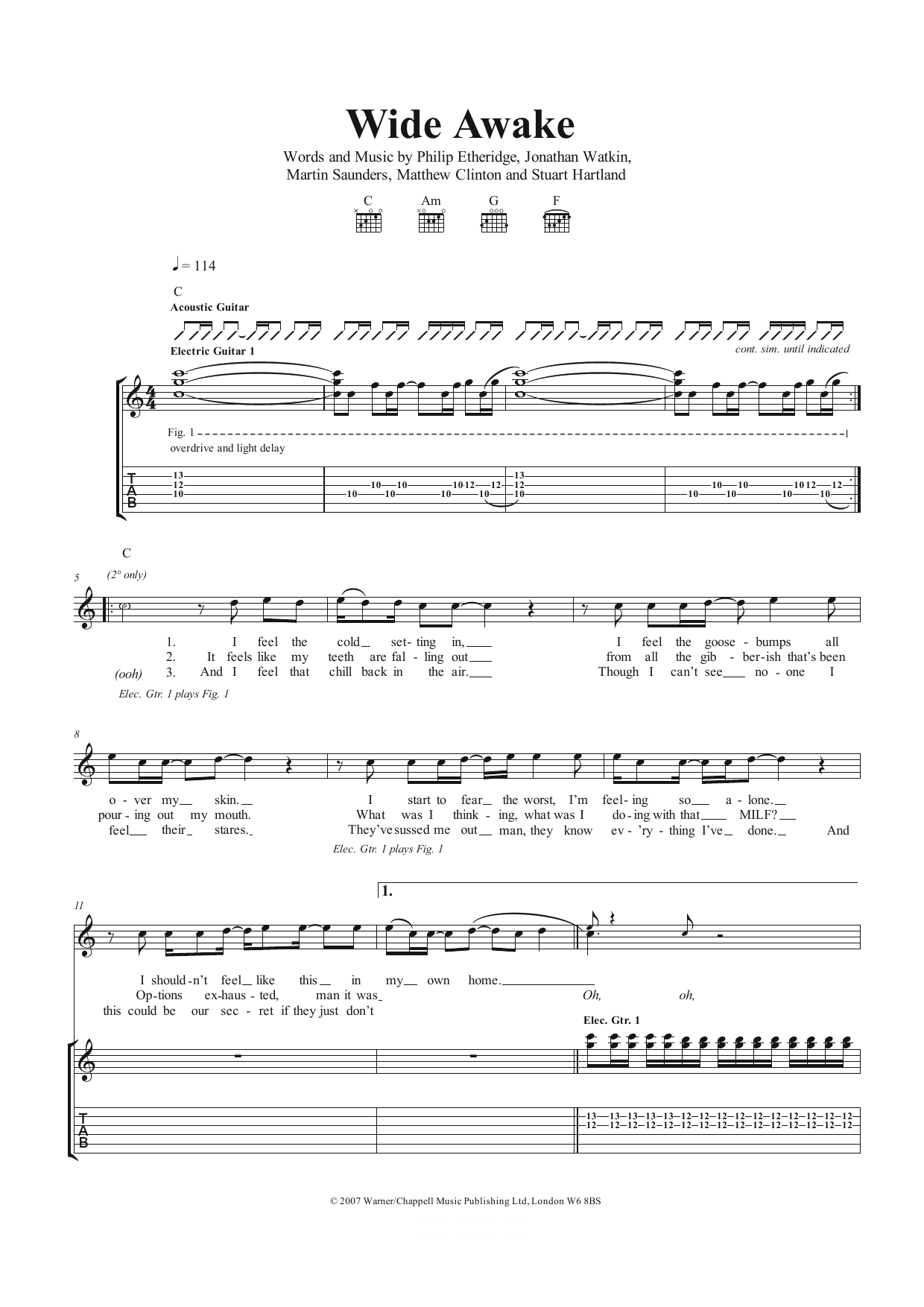 The Twang Wide Awake sheet music notes and chords arranged for Guitar Tab
