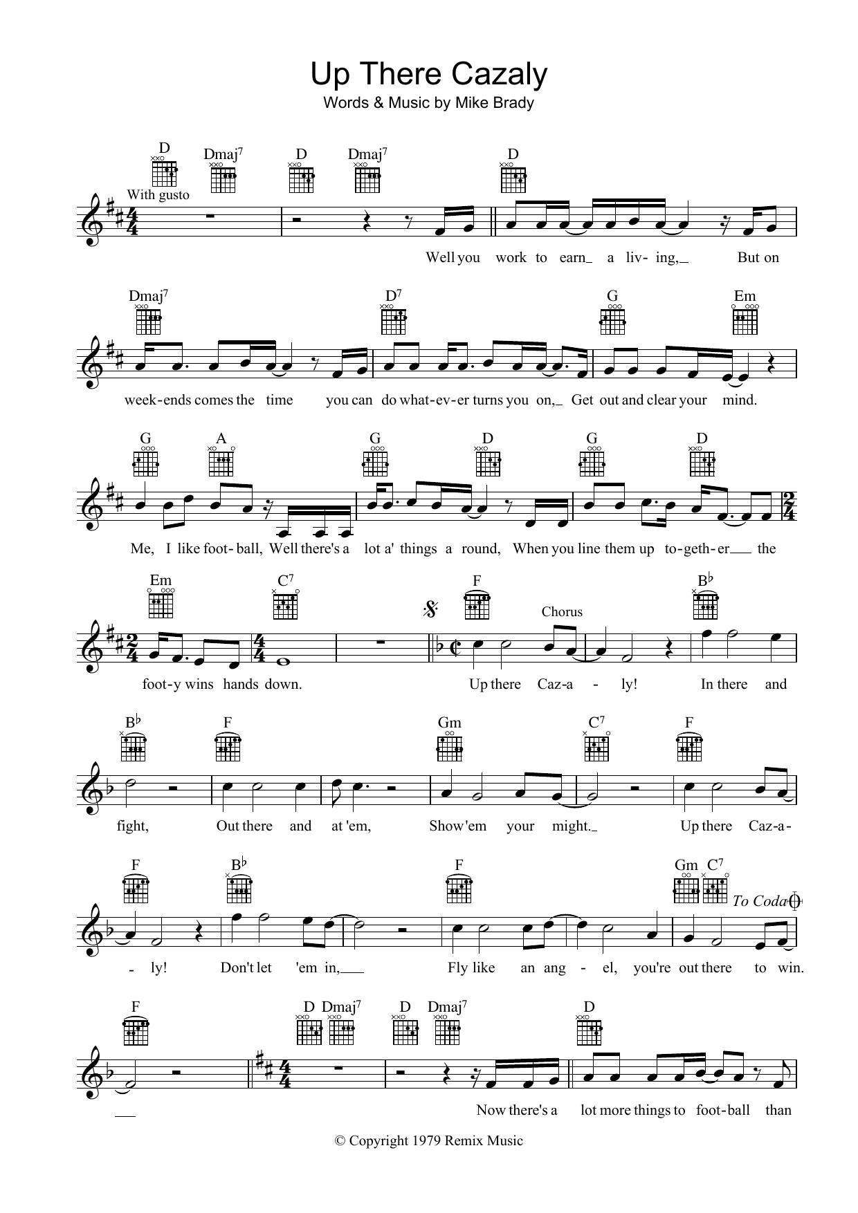 The Two-Man Band Up There Cazaly sheet music notes and chords arranged for Lead Sheet / Fake Book