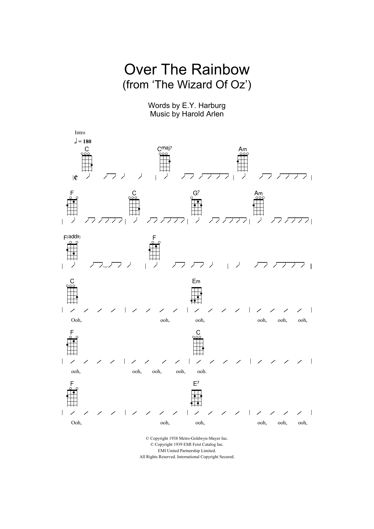 The Ukuleles Over The Rainbow (from 'The Wizard Of Oz') sheet music notes and chords arranged for Ukulele Chords/Lyrics