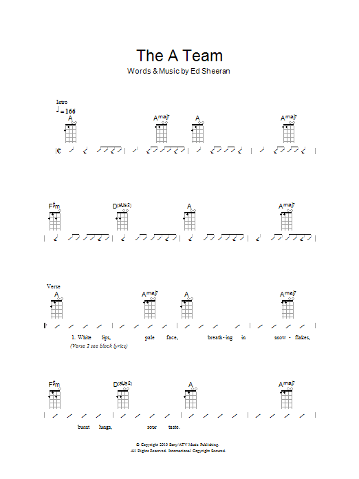 The Ukuleles The A Team sheet music notes and chords arranged for Ukulele Chords/Lyrics