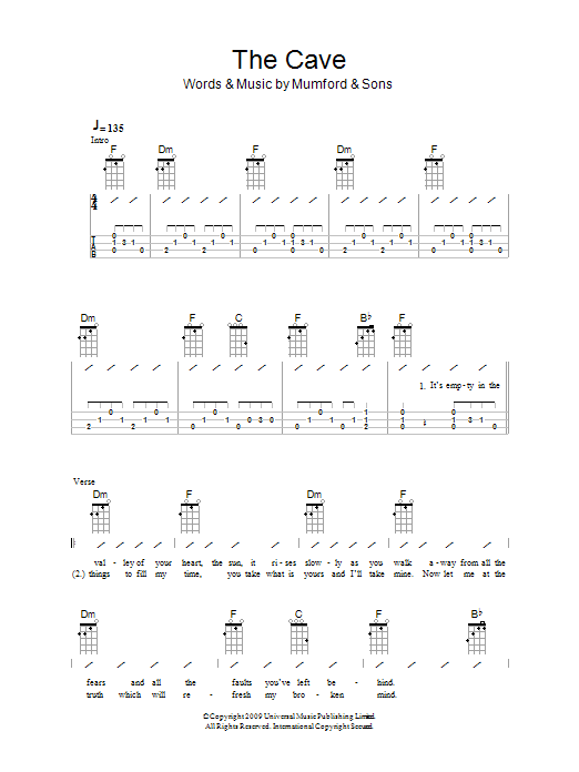The Ukuleles The Cave sheet music notes and chords arranged for Ukulele Chords/Lyrics