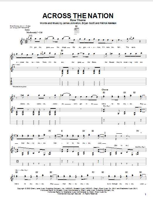 The Union Underground Across The Nation sheet music notes and chords arranged for Guitar Tab