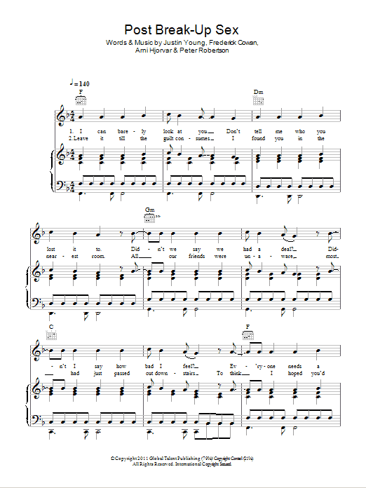 The Vaccines Post Break-Up Sex sheet music notes and chords arranged for Piano, Vocal & Guitar Chords