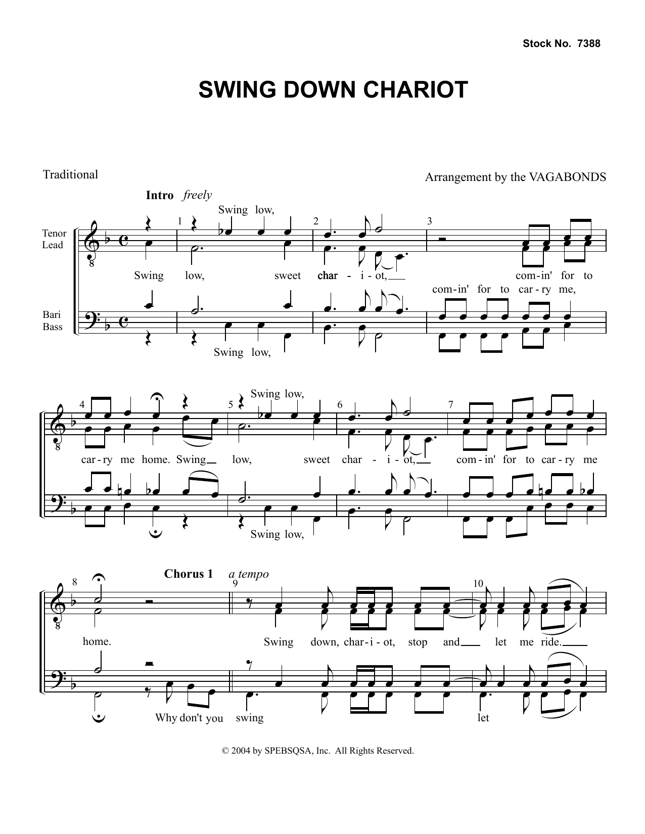 The Vagabonds Swing Down Chariot (arr. The Vagabonds) sheet music notes and chords arranged for TTBB Choir