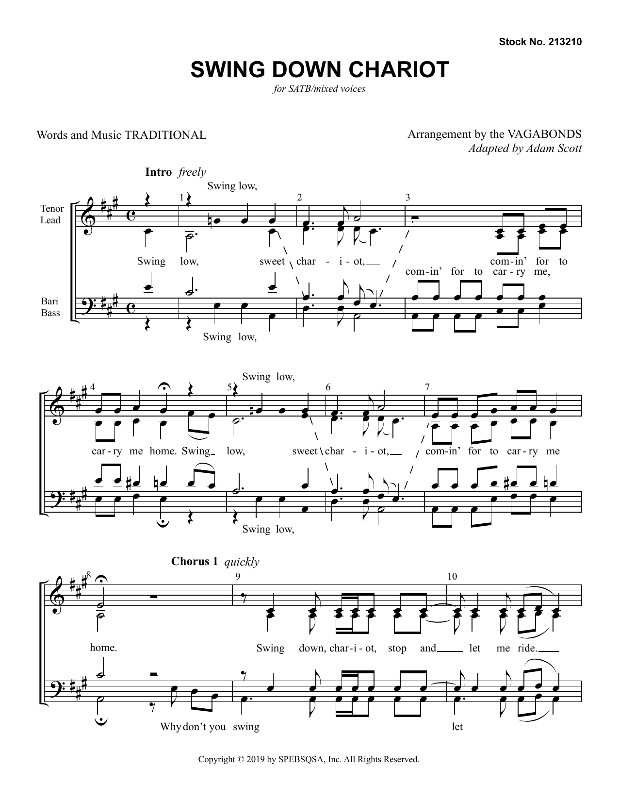 The Vagabonds Swing Down Chariot sheet music notes and chords arranged for SSA Choir