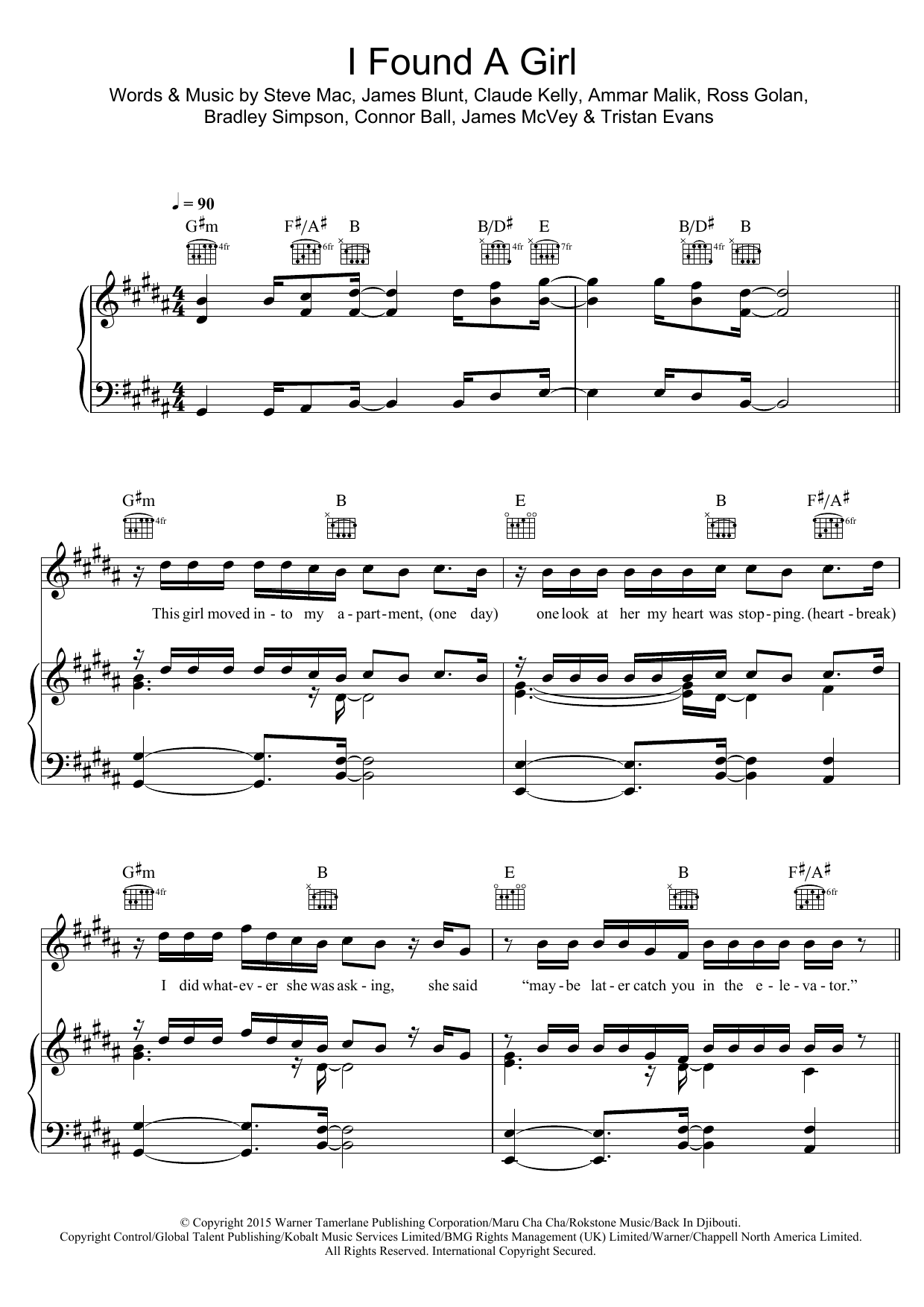 The Vamps I Found A Girl sheet music notes and chords arranged for Piano, Vocal & Guitar Chords