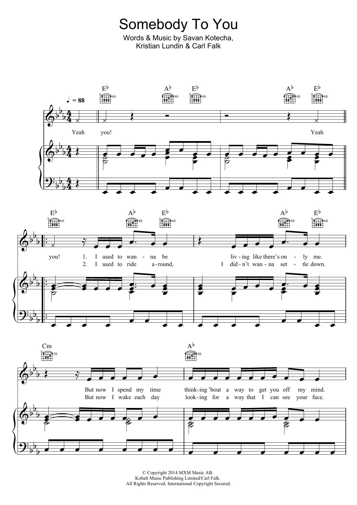 The Vamps Somebody To You (featuring Demi Lovato) sheet music notes and chords arranged for Piano, Vocal & Guitar Chords