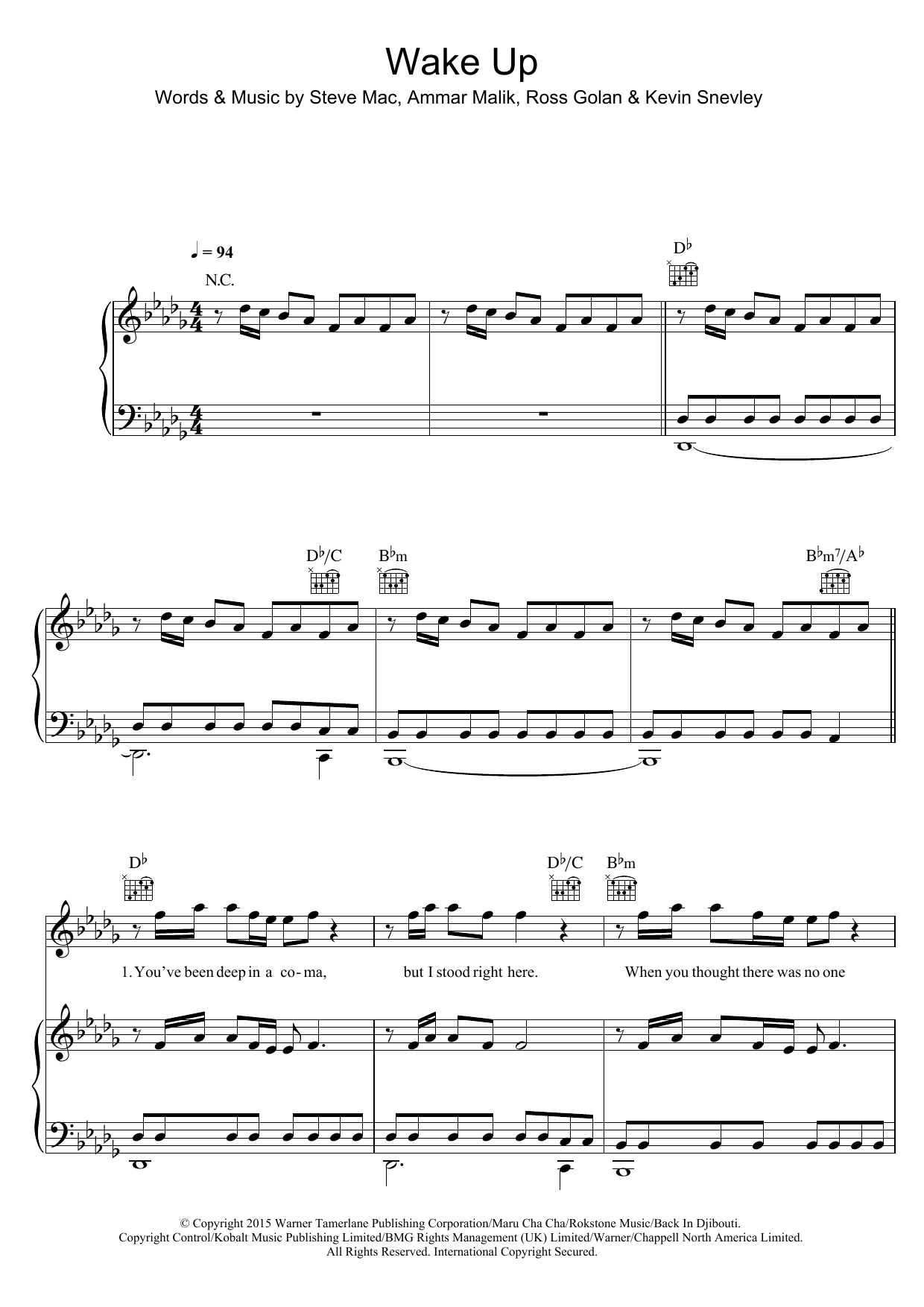 The Vamps Wake Up sheet music notes and chords arranged for Piano, Vocal & Guitar Chords