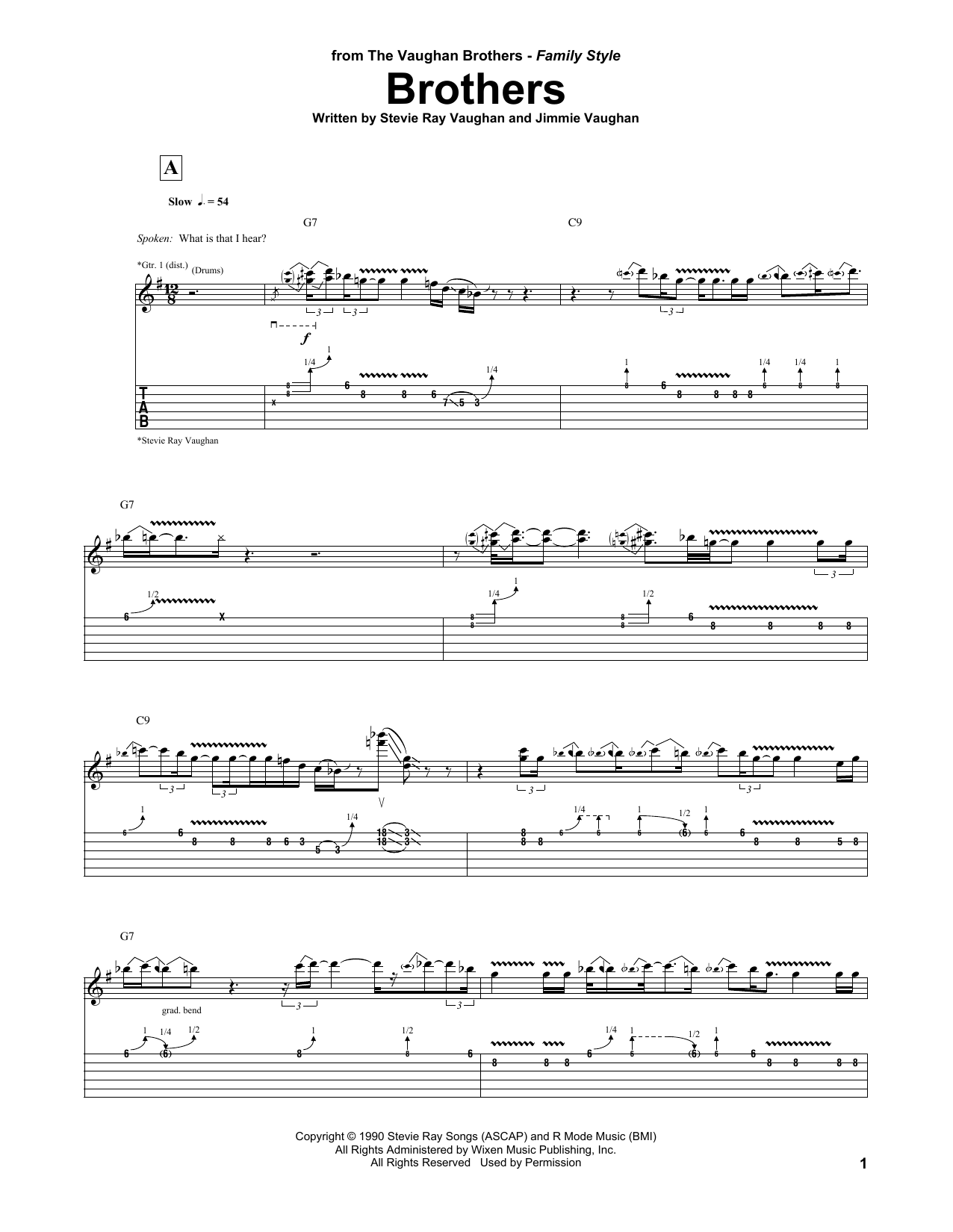 The Vaughan Brothers Brothers sheet music notes and chords arranged for Guitar Tab