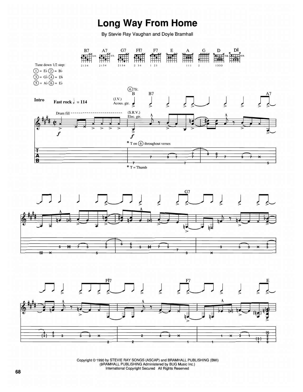 The Vaughan Brothers Long Way From Home sheet music notes and chords arranged for Guitar Tab