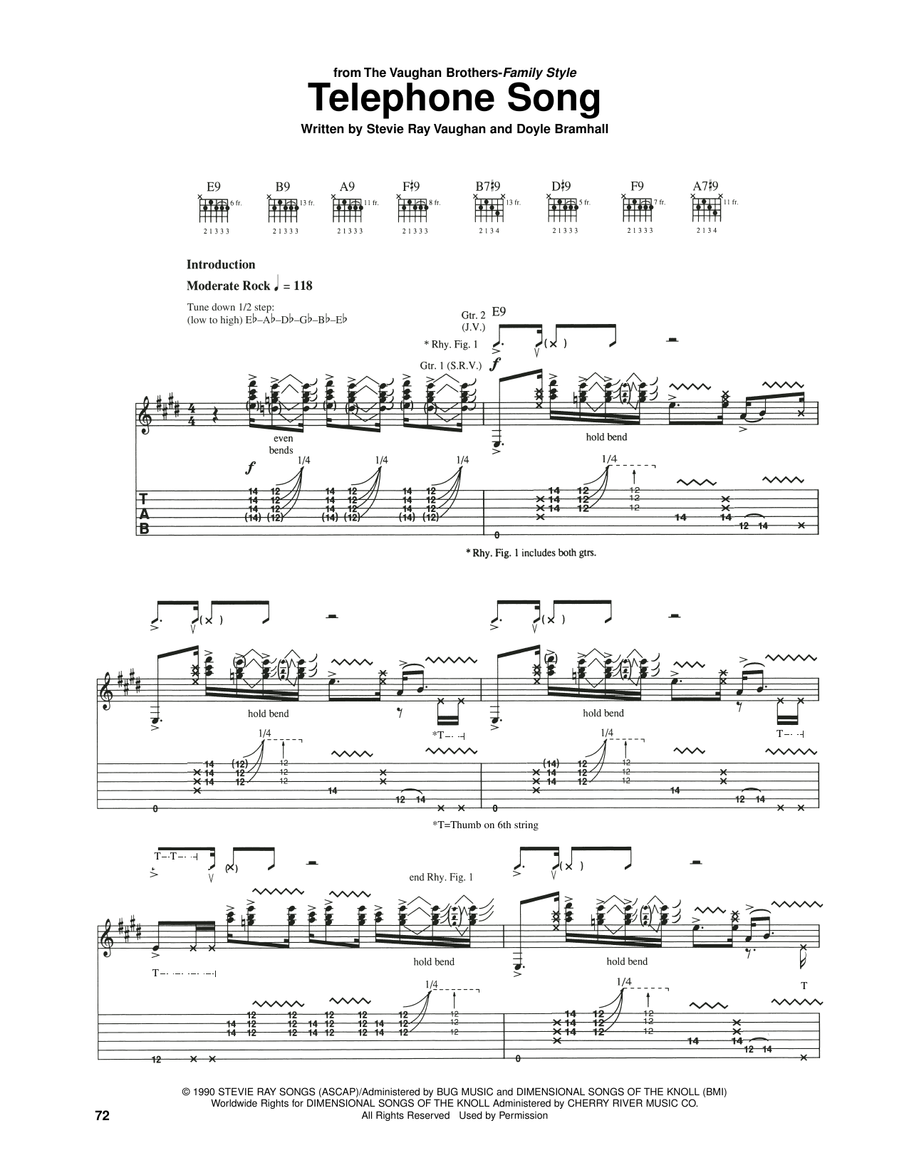 The Vaughan Brothers Telephone Song sheet music notes and chords arranged for Guitar Tab