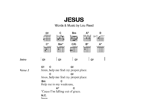 The Velvet Underground Jesus sheet music notes and chords arranged for Guitar Chords/Lyrics