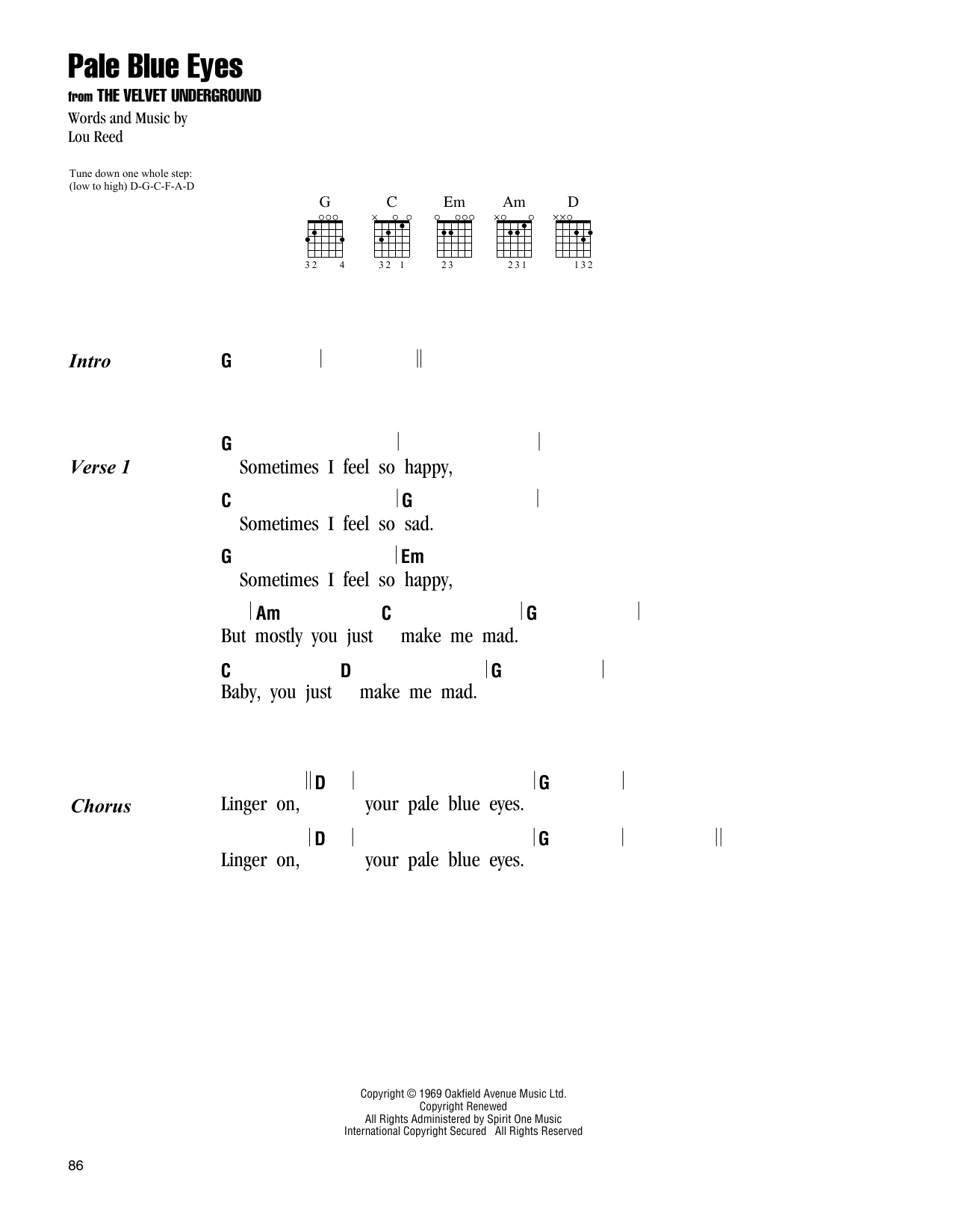 The Velvet Underground Pale Blue Eyes sheet music notes and chords arranged for Guitar Chords/Lyrics