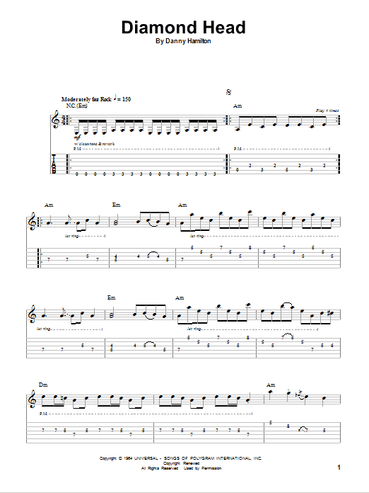 The Ventures Diamond Head sheet music notes and chords arranged for Guitar Tab (Single Guitar)