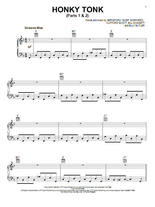 The Ventures Honky Tonk (Parts 1 & 2) sheet music notes and chords arranged for Piano, Vocal & Guitar Chords (Right-Hand Melody)