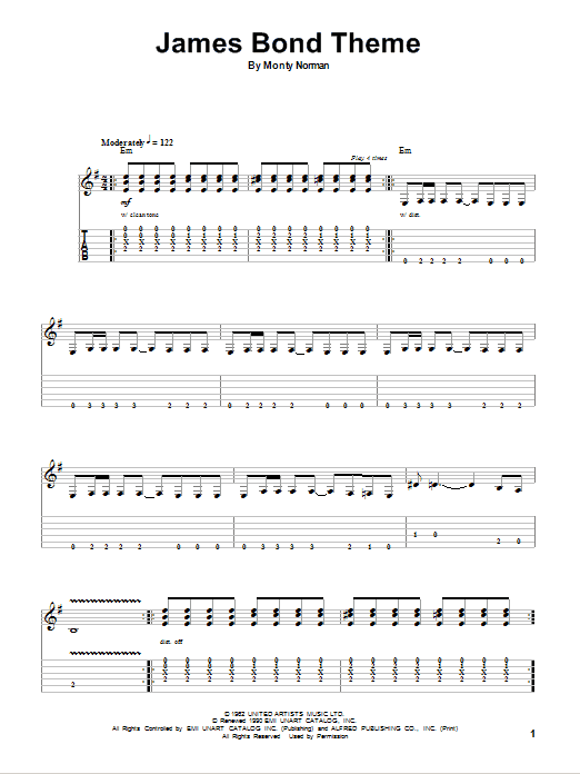 The Ventures James Bond Theme sheet music notes and chords arranged for Guitar Tab (Single Guitar)