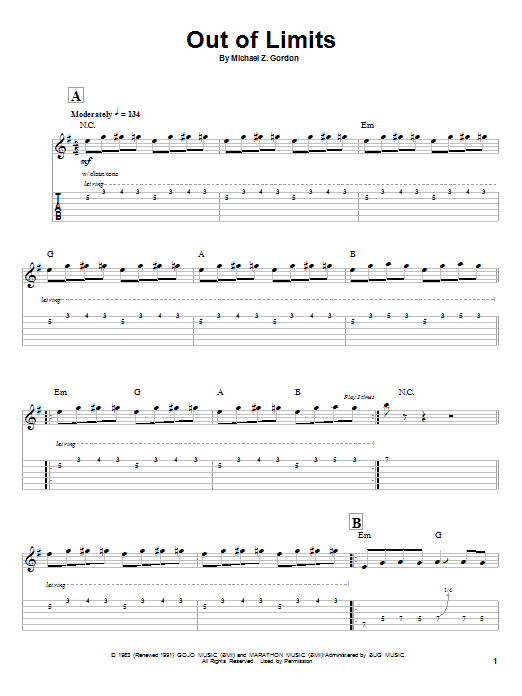 The Ventures Out Of Limits sheet music notes and chords arranged for Guitar Tab (Single Guitar)