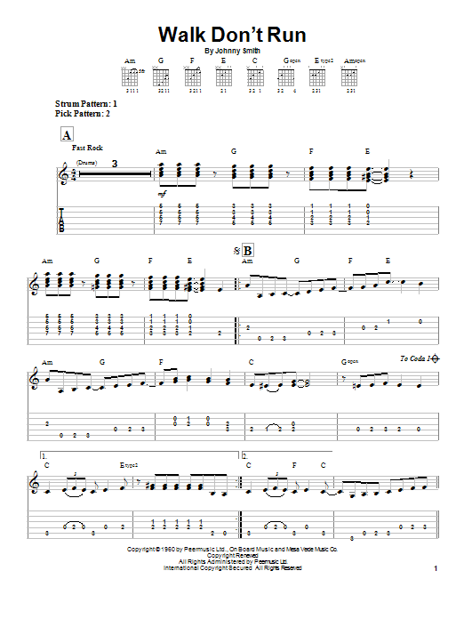 The Ventures Walk Don't Run sheet music notes and chords arranged for Guitar Lead Sheet