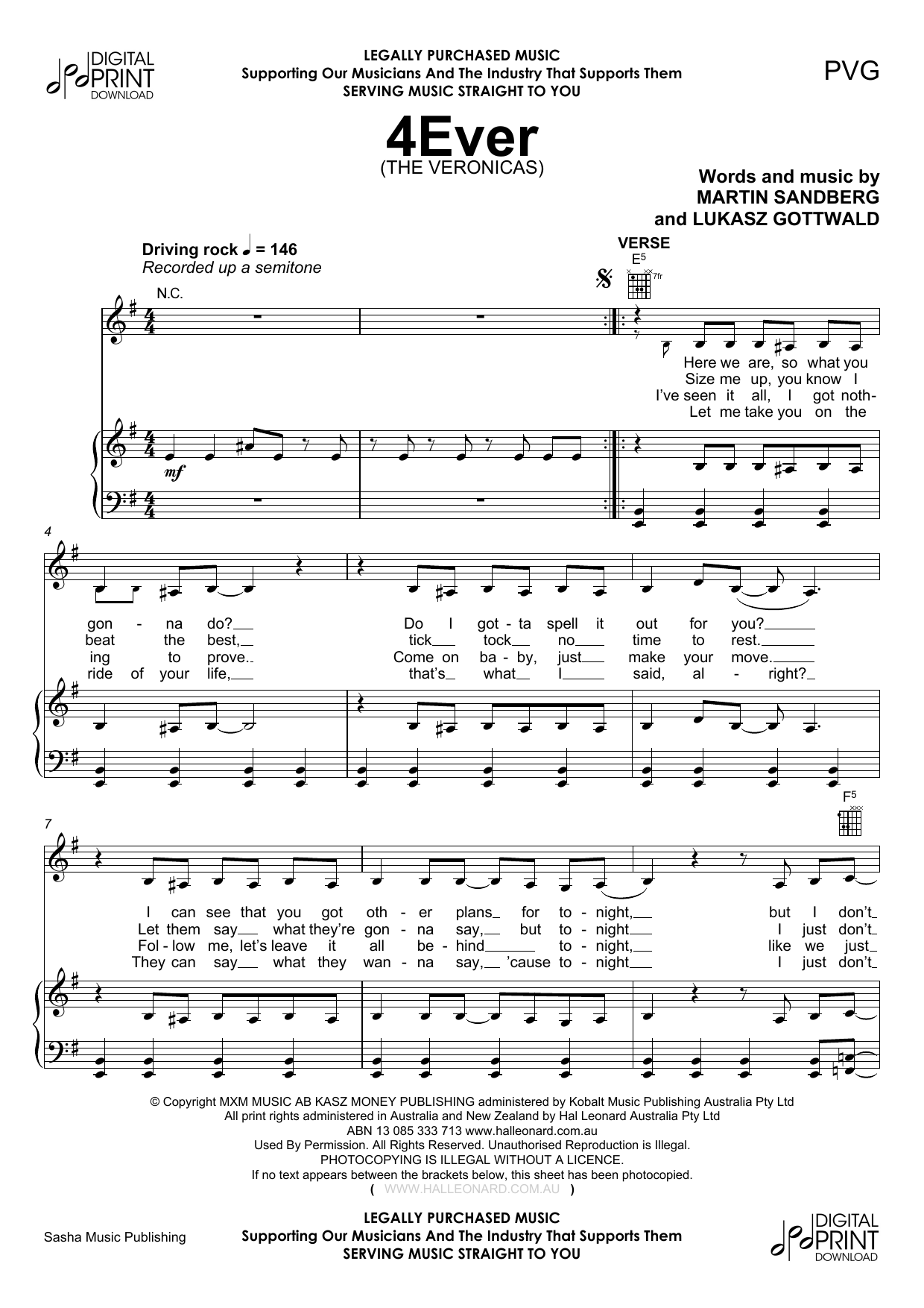 The Veronicas 4Ever sheet music notes and chords arranged for Piano, Vocal & Guitar Chords (Right-Hand Melody)