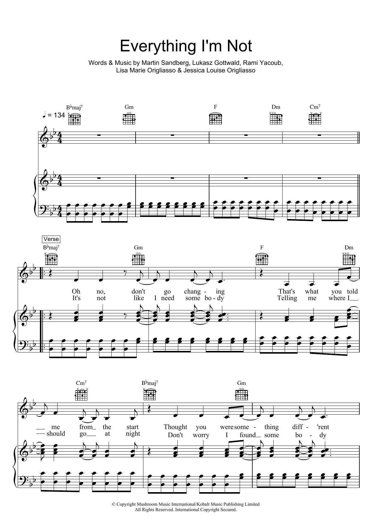 The Veronicas Everything I'm Not sheet music notes and chords arranged for Piano, Vocal & Guitar Chords