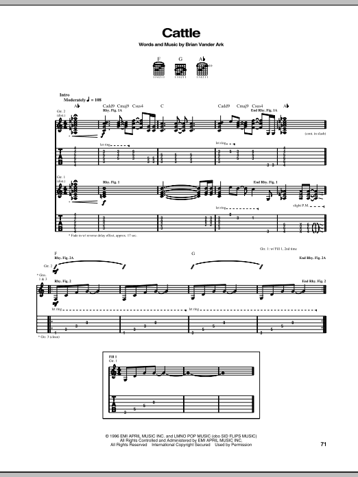 The Verve Pipe Cattle sheet music notes and chords arranged for Guitar Tab