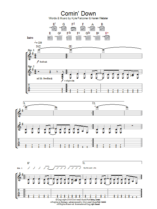 The View Comin' Down sheet music notes and chords arranged for Guitar Tab