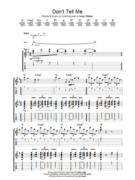 The View Don't Tell Me sheet music notes and chords arranged for Guitar Tab