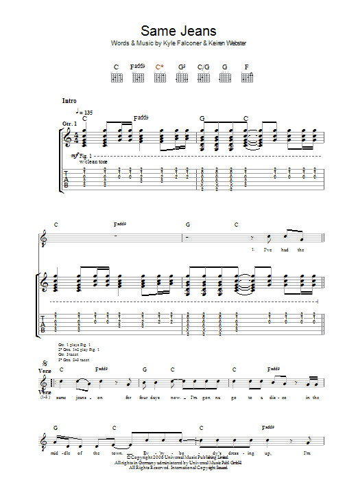 The View Same Jeans sheet music notes and chords arranged for Piano, Vocal & Guitar Chords