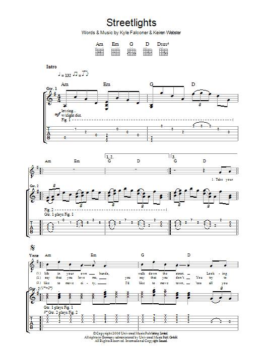 The View Streetlights sheet music notes and chords arranged for Guitar Tab