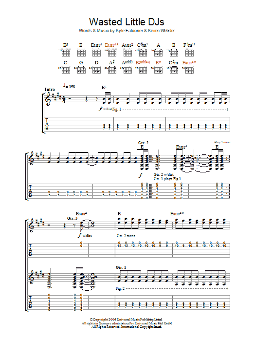 The View Wasted Little DJs sheet music notes and chords arranged for Piano, Vocal & Guitar Chords