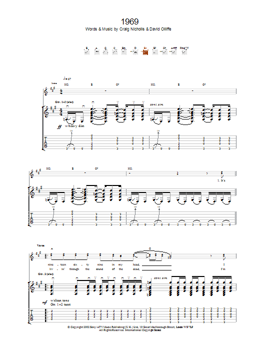 The Vines 1969 sheet music notes and chords arranged for Guitar Tab