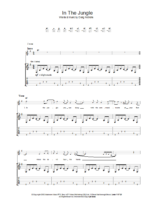The Vines In The Jungle sheet music notes and chords arranged for Guitar Tab