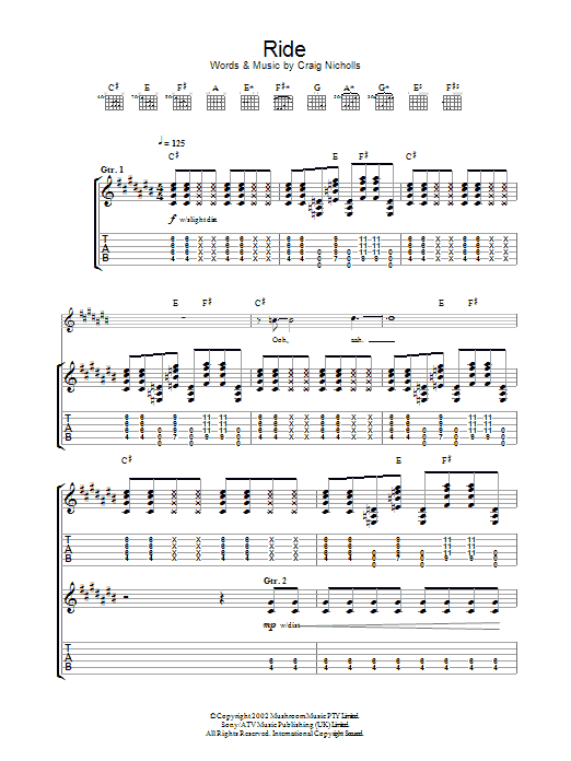 The Vines Ride sheet music notes and chords arranged for Guitar Tab