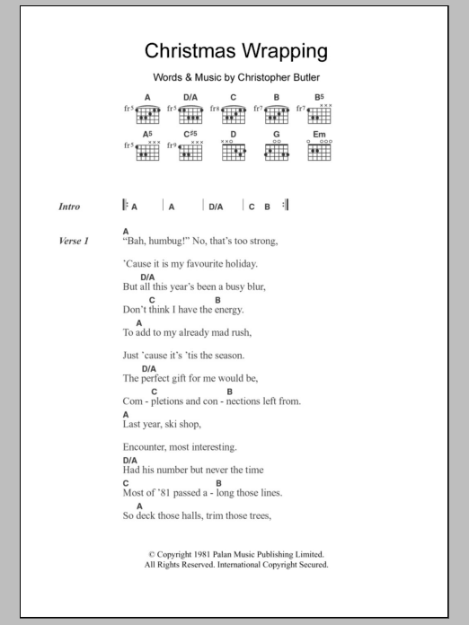 The Waitresses Christmas Wrapping sheet music notes and chords arranged for Lead Sheet / Fake Book
