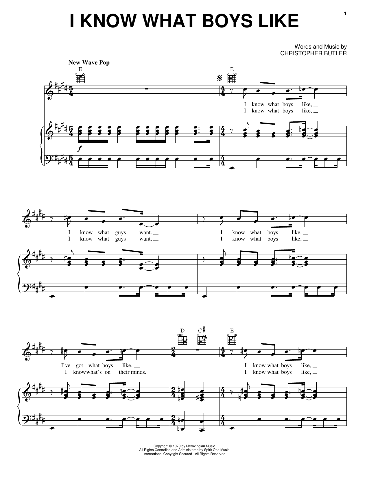 The Waitresses I Know What Boys Like sheet music notes and chords arranged for Piano, Vocal & Guitar Chords (Right-Hand Melody)