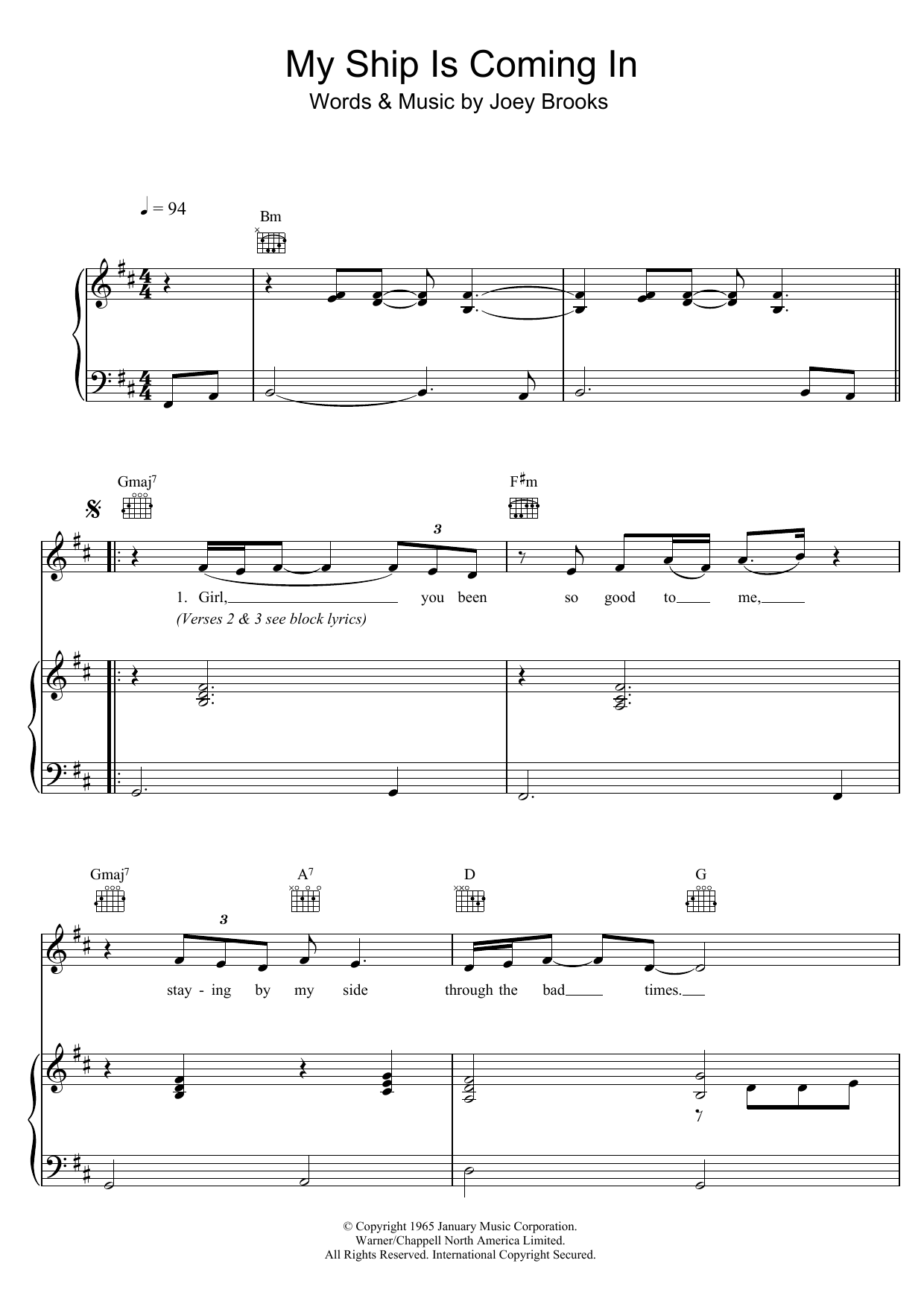 The Walker Brothers My Ship Is Coming In sheet music notes and chords arranged for Piano, Vocal & Guitar Chords