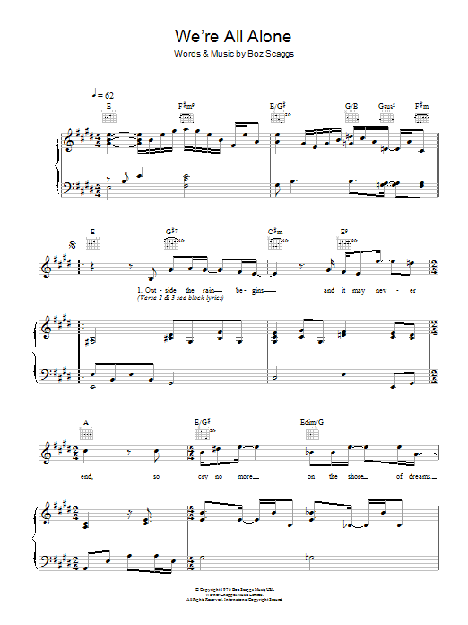 The Walker Brothers We're All Alone sheet music notes and chords arranged for Piano, Vocal & Guitar Chords
