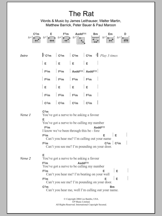 The Walkmen The Rat sheet music notes and chords arranged for Guitar Chords/Lyrics