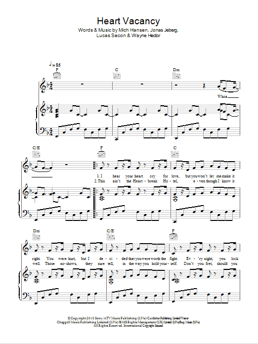 The Wanted Heart Vacancy sheet music notes and chords arranged for Piano, Vocal & Guitar Chords